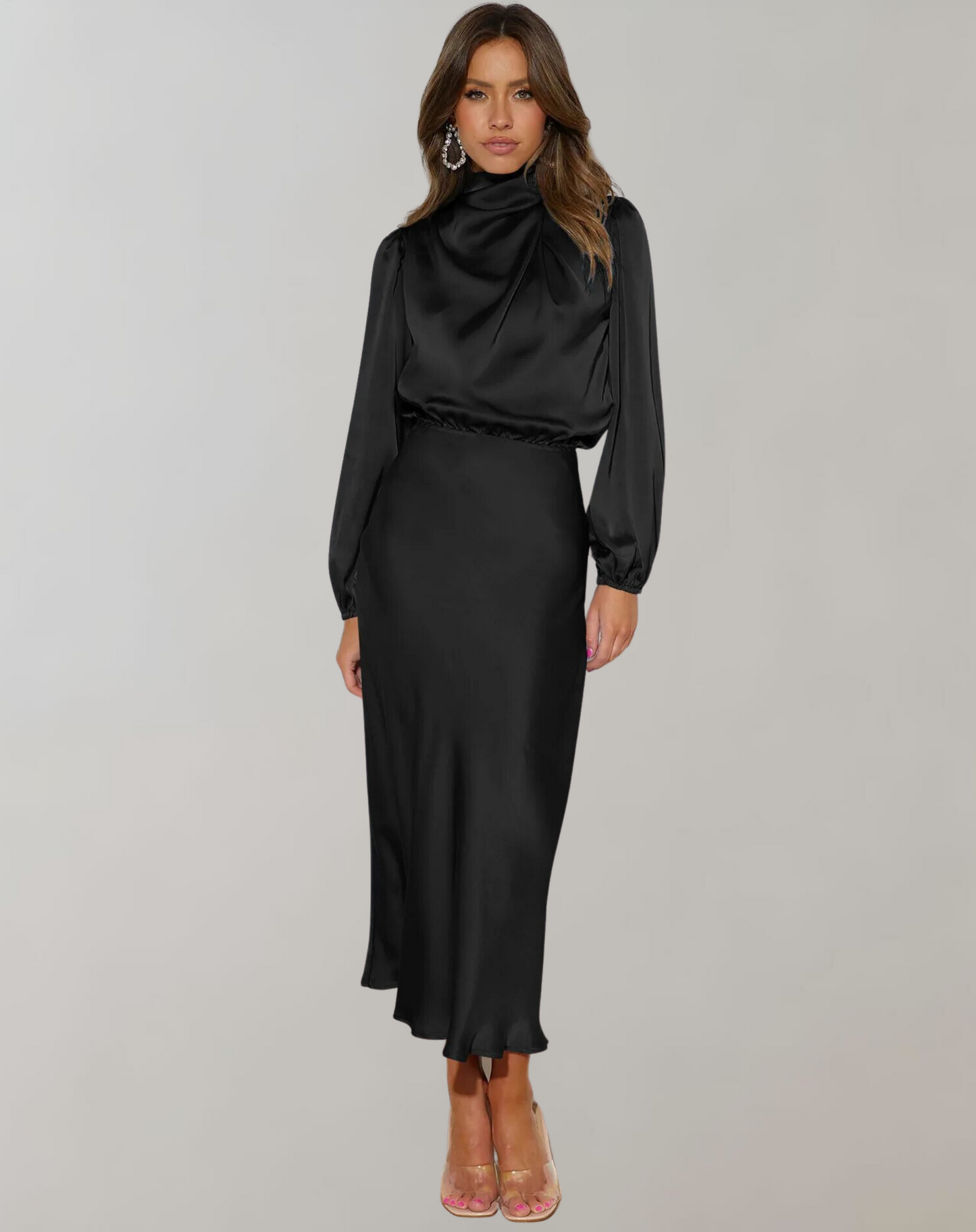 Sylis | Elegant satin dress with long sleeves