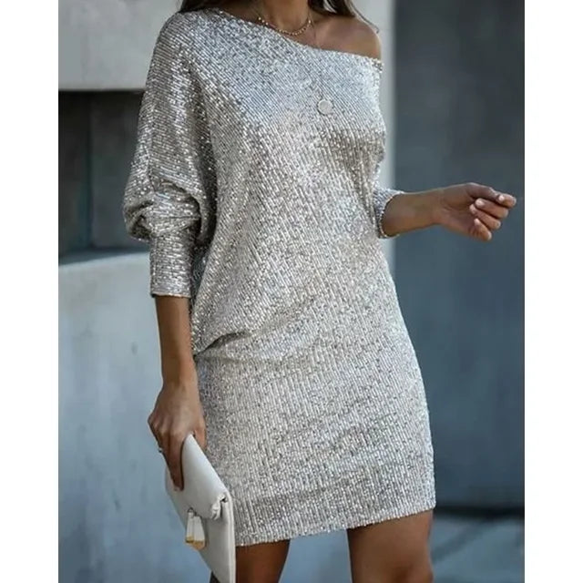 Sylis-Mode | Bare Shoulders Sequin Mini Dress