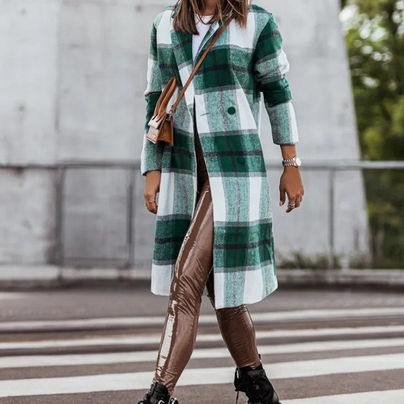 Sylis | Wool coat - Long checked autumn coat for women