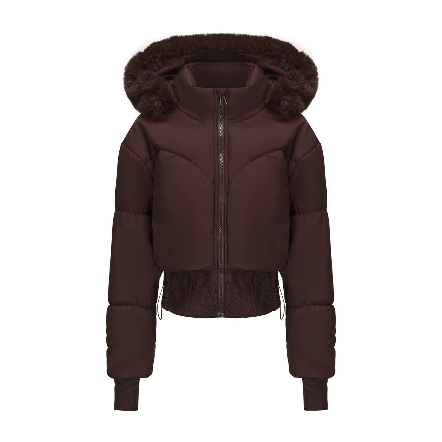 Sylis cropped down jacket with removable hood and faux fur detail Heidi fashion