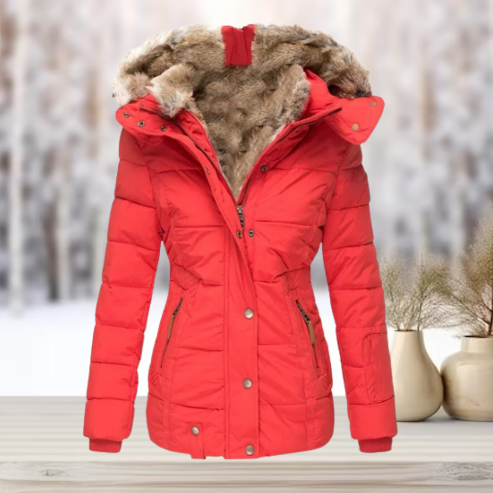 Elegant winter leather jacket with hood