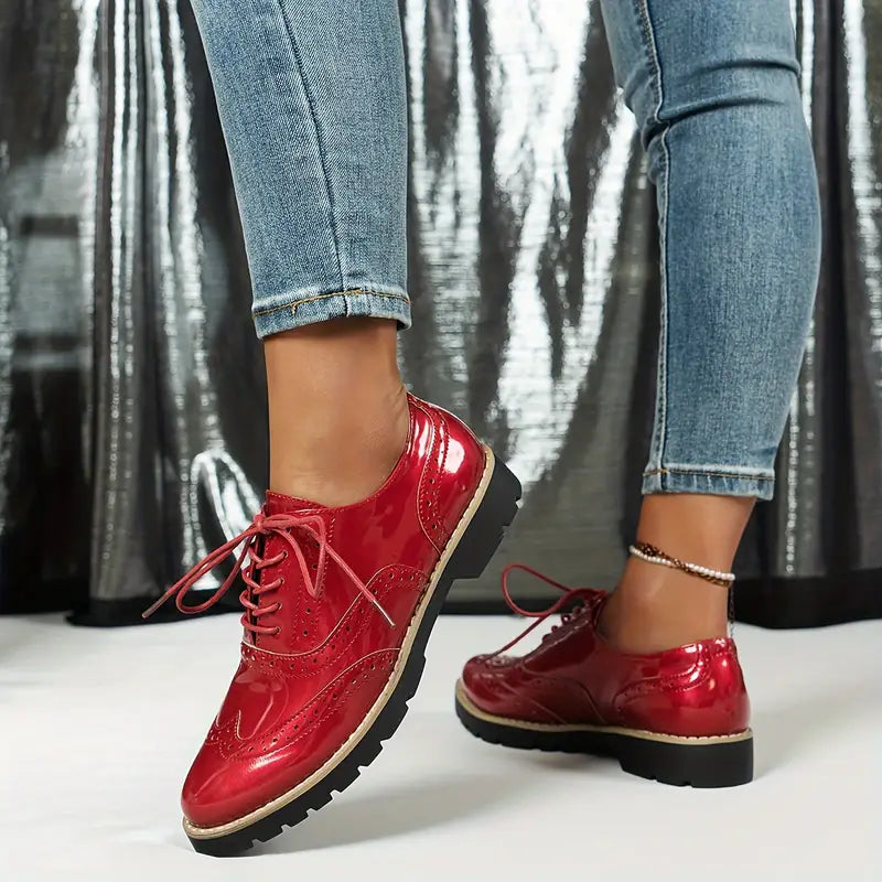 Sylis-Mode | Patent leather Oxford style shoes with heavy sole for women