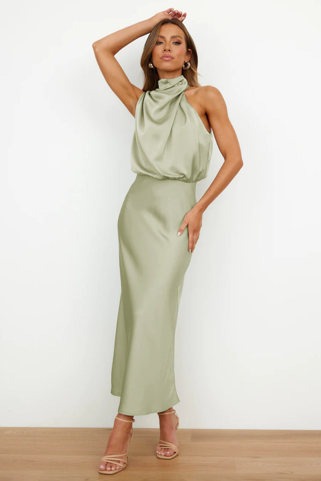 Sylis | Halter Neck Satin Maxi Dress