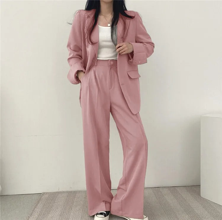 Sylis | Plain Blazer and Straight Fit Pants Set