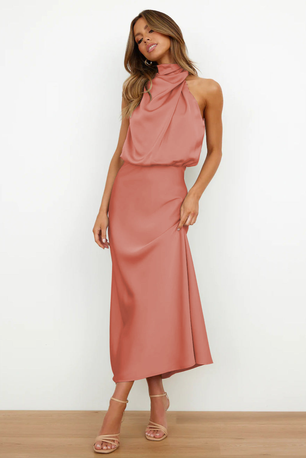 Sylis | Halter Neck Satin Maxi Dress