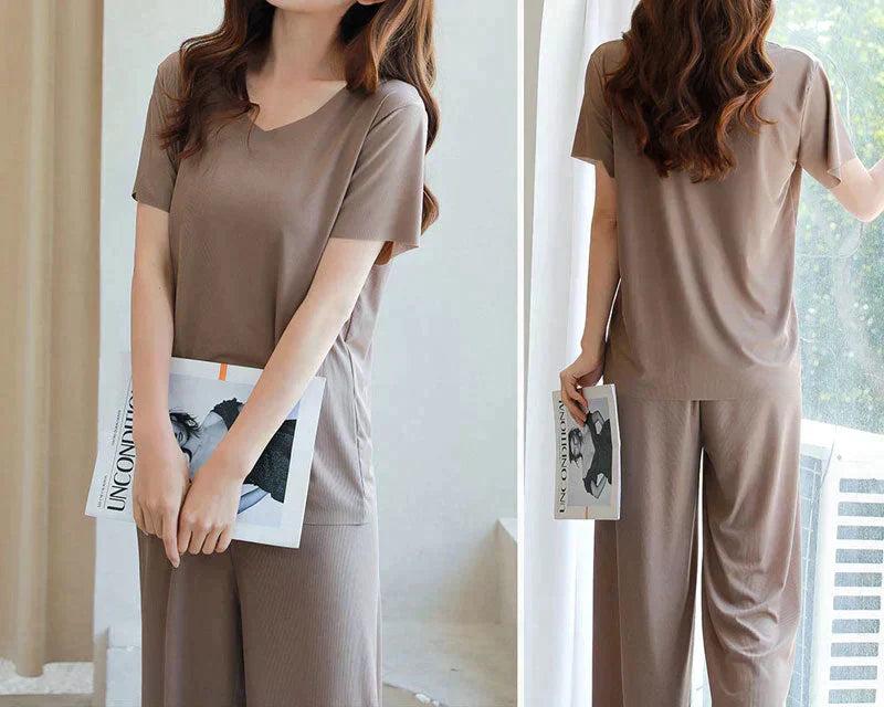 Sylis - Soft Ice Silk T-Shirt with Pants Set