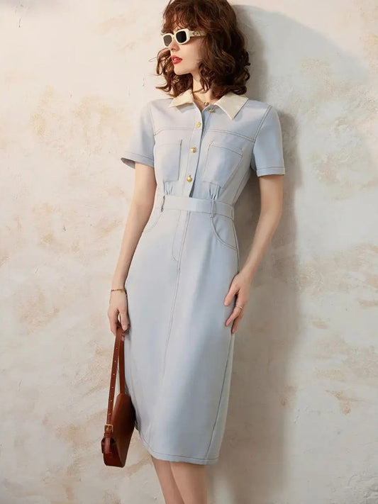 A-Line Shirt Dress with Turn-Down Collar