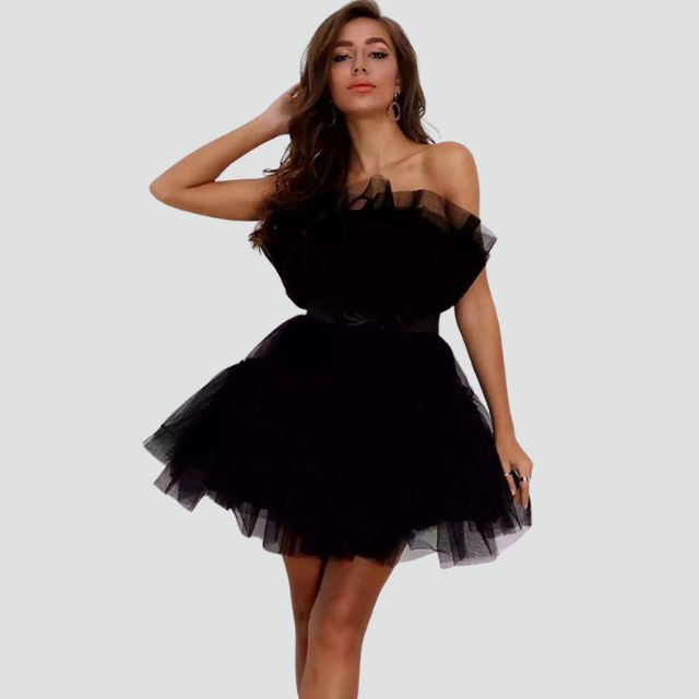 Tul strapless dress with layered skirt