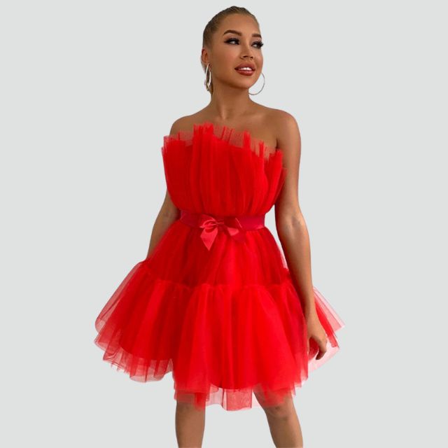 Tul strapless dress with layered skirt
