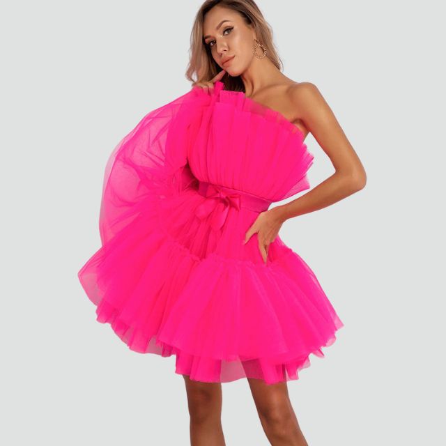 Tul strapless dress with layered skirt