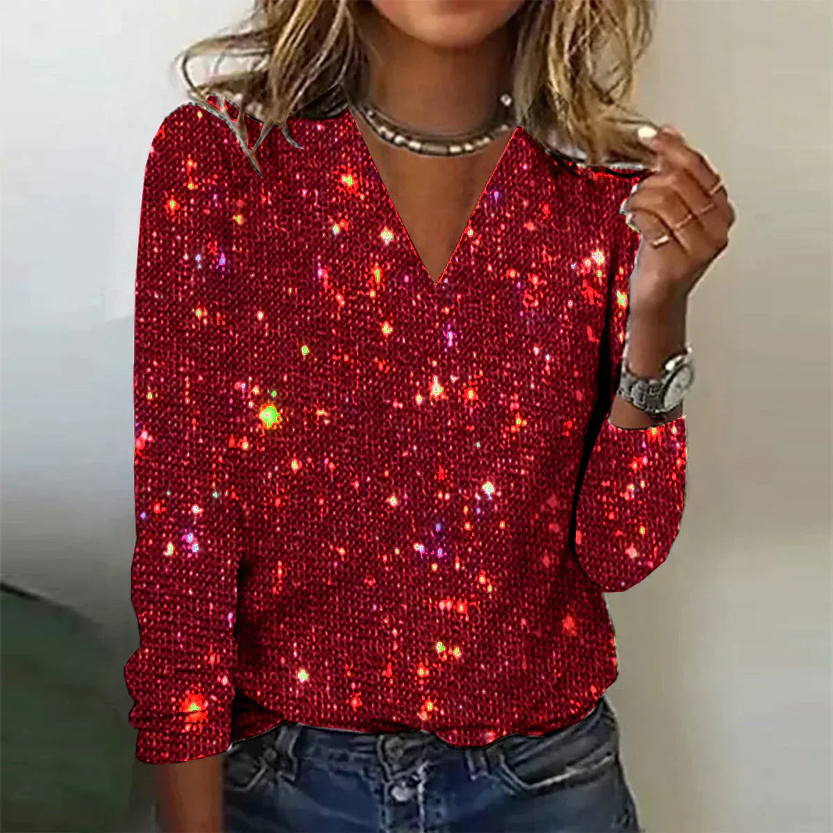 Sylis | V neck shiny sweater