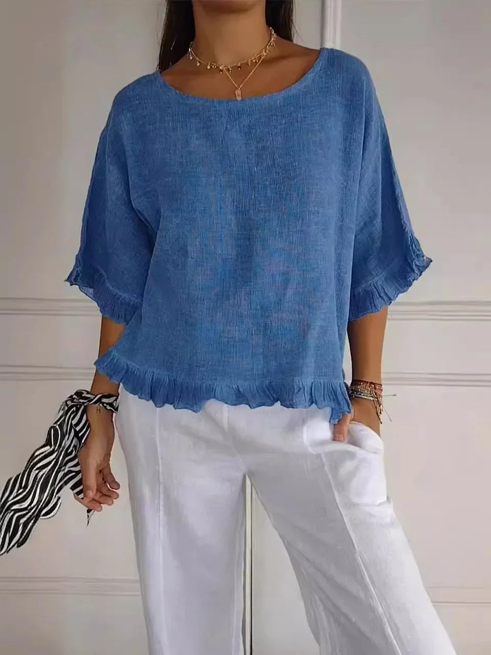 Sylis | Cotton Linen Blouse with Ruffles