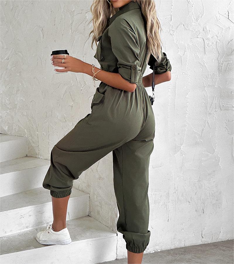 Sylis | Army Green Utility Cargo Jumpsuit