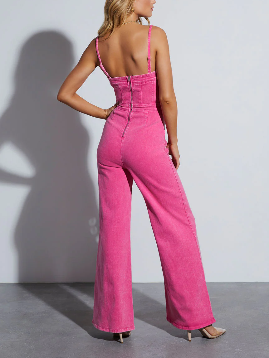 Sylis | Vibrant Denim Flare Jumpsuit