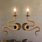 Candle Holder Ropestone Wall Lamp with Curved Design Vintage 1 Light Bedroom Wall Mounted Lamp in Bronze