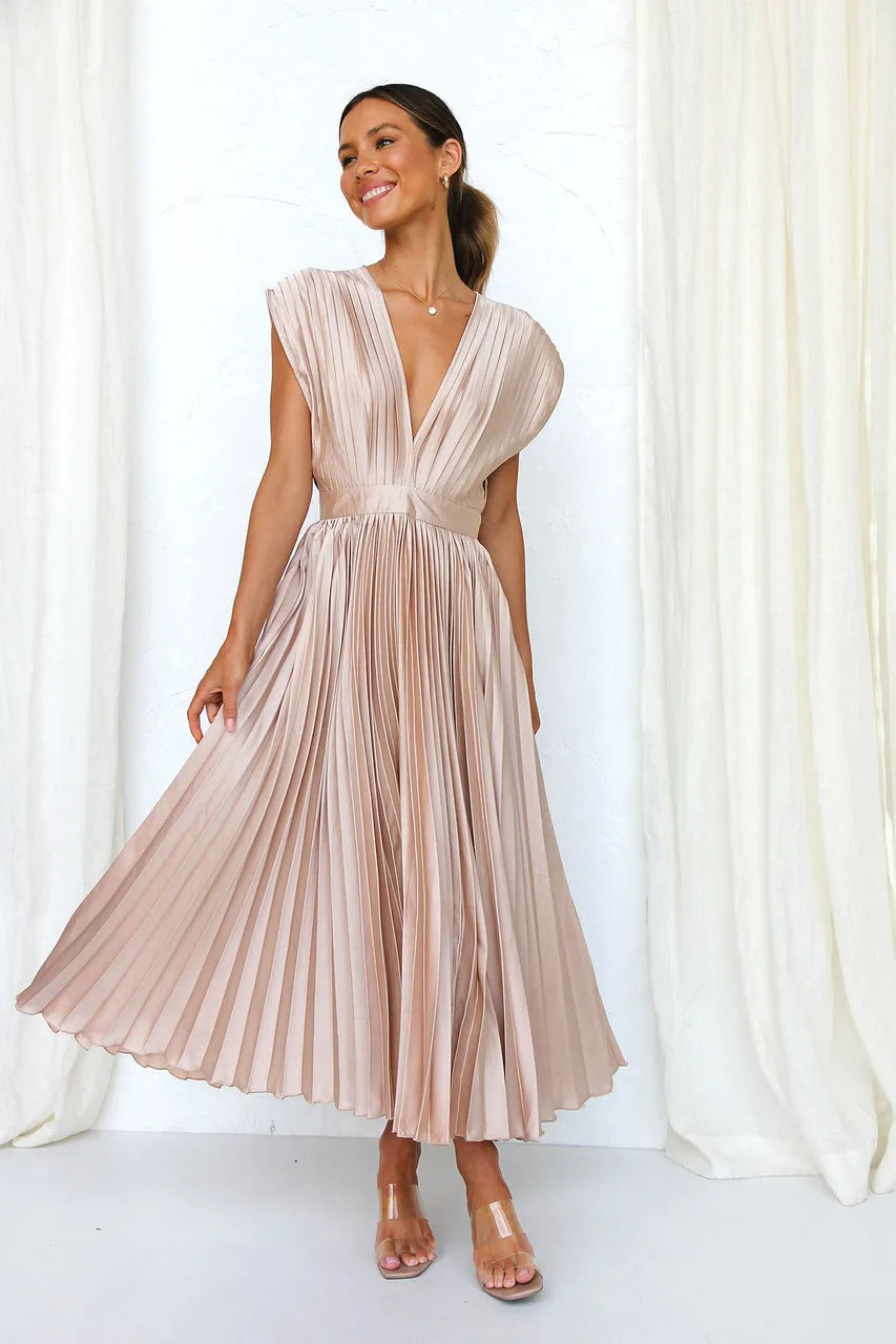 Sylis | Pleated Plunge Midi Dress