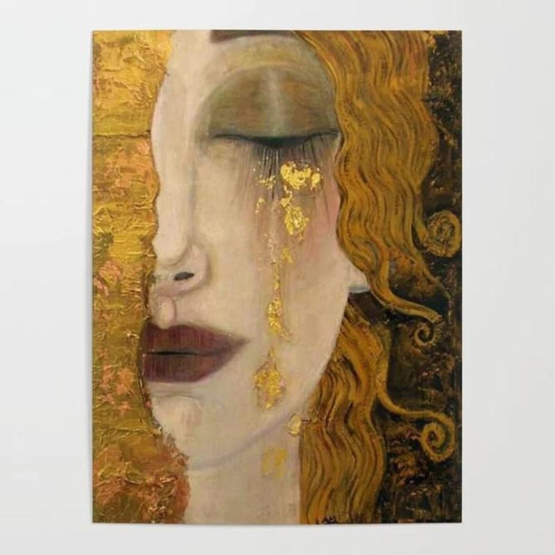 Woman Golden Tears - Canvas Wall Art Painting