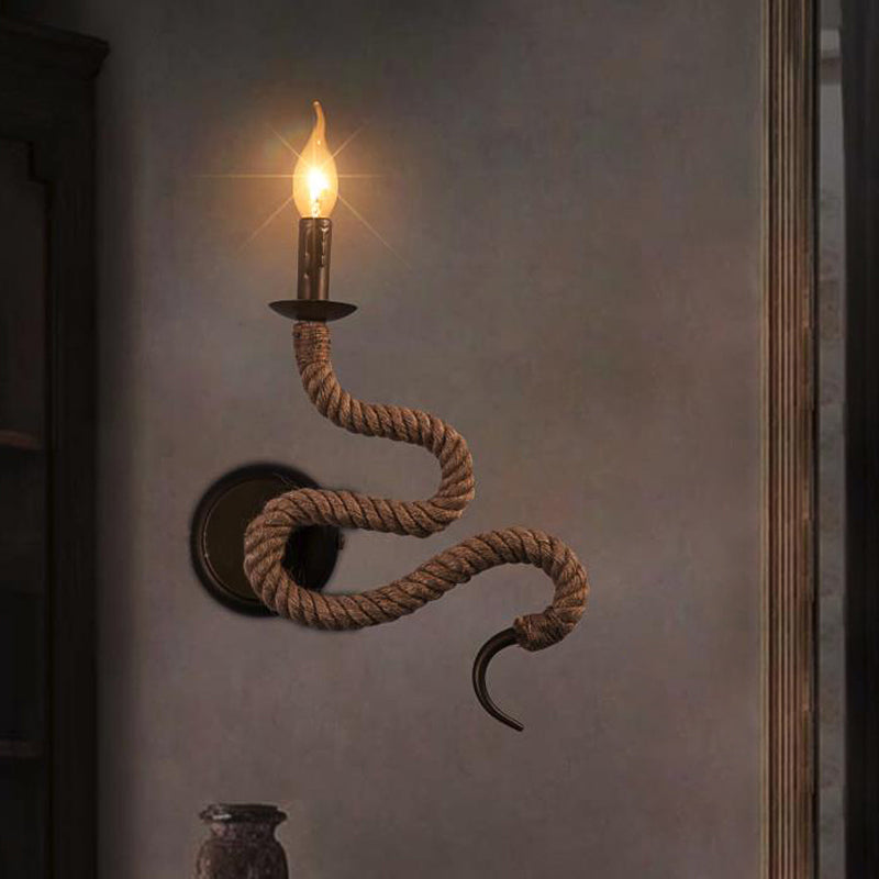 Candle Holder Ropestone Wall Lamp with Curved Design Vintage 1 Light Bedroom Wall Mounted Lamp in Bronze