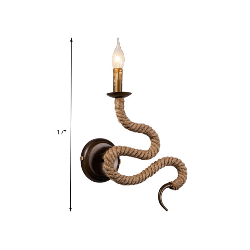 Candle Holder Ropestone Wall Lamp with Curved Design Vintage 1 Light Bedroom Wall Mounted Lamp in Bronze
