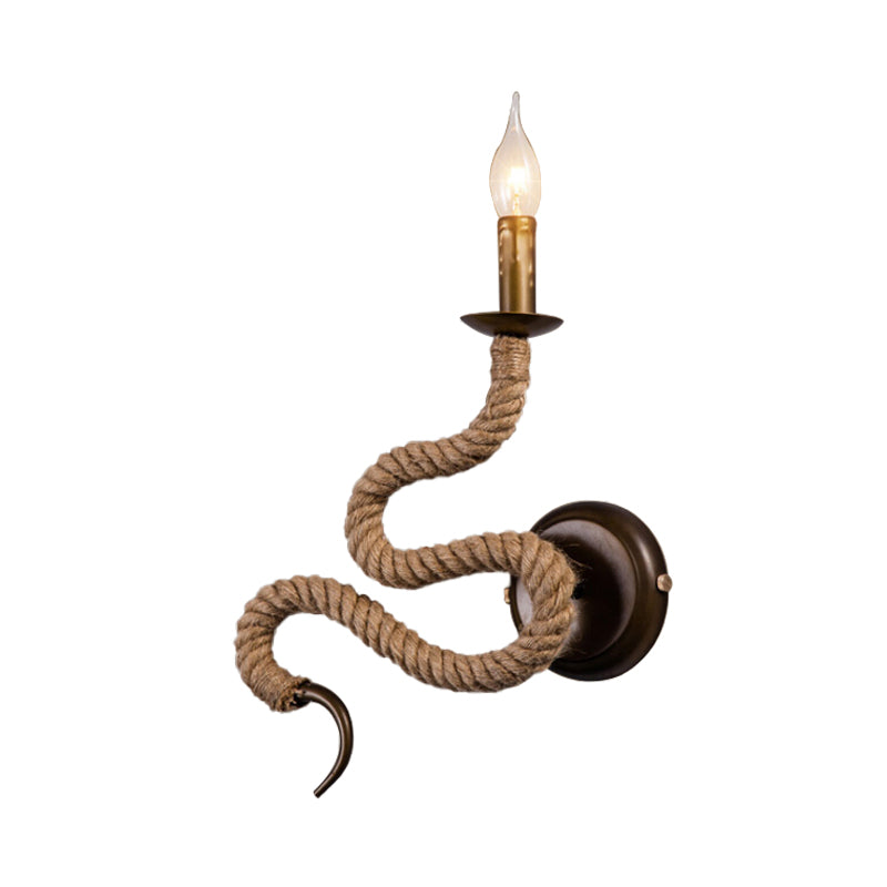 Candle Holder Ropestone Wall Lamp with Curved Design Vintage 1 Light Bedroom Wall Mounted Lamp in Bronze