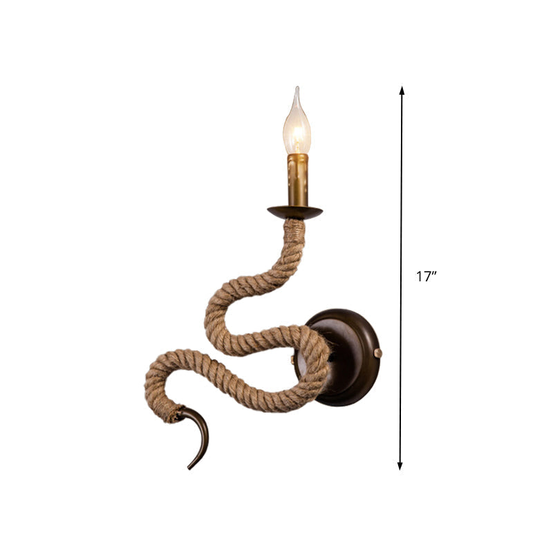 Candle Holder Ropestone Wall Lamp with Curved Design Vintage 1 Light Bedroom Wall Mounted Lamp in Bronze