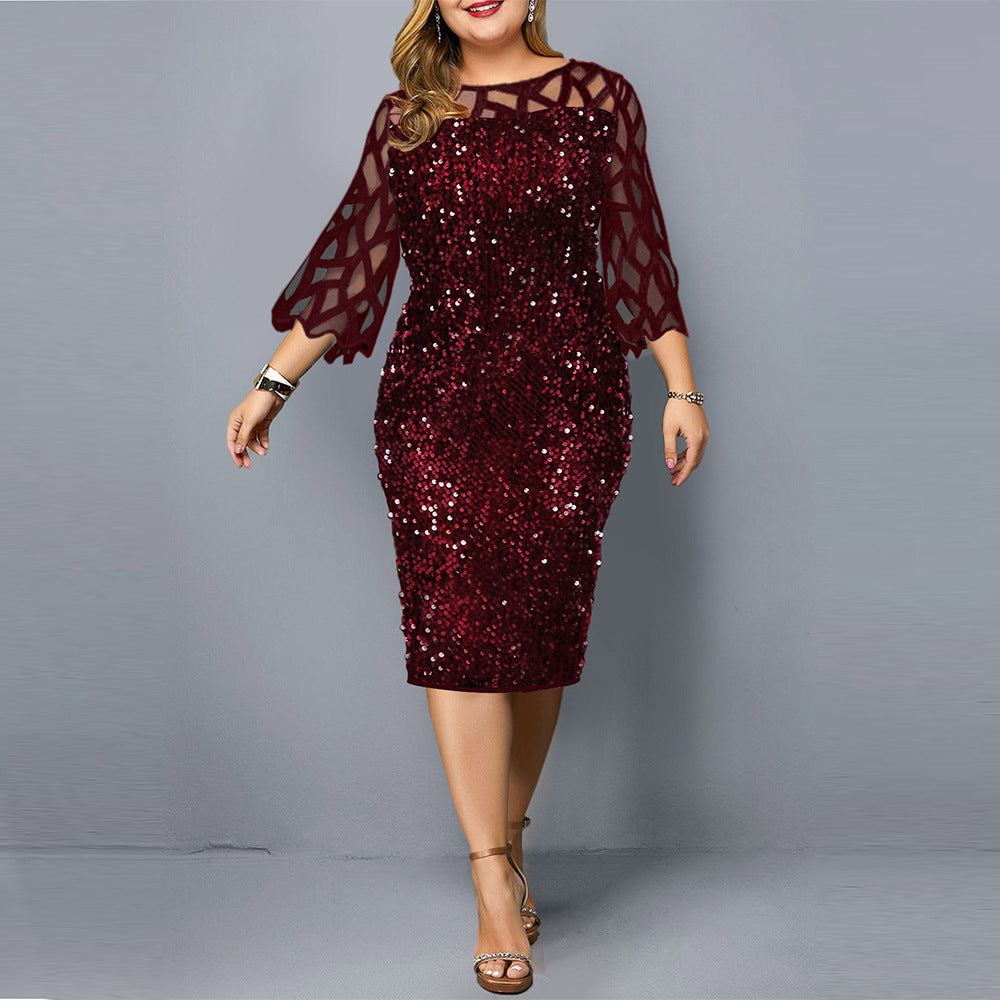 Sylis women's dress with lotus leaf sleeve and sequins