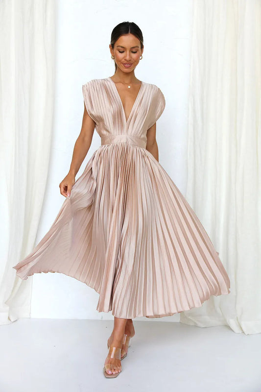 Sylis | Pleated Plunge Midi Dress