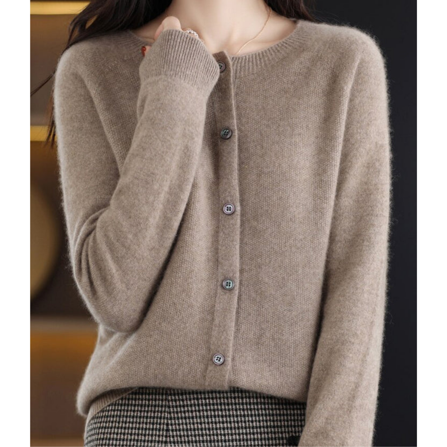 Sylis-Mode | Merino wool Women O-neck knitted cardigan sweater