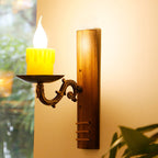 Brown rectangular wall light Cottage Bamboo 1 bulb living room wall light with flameless candle