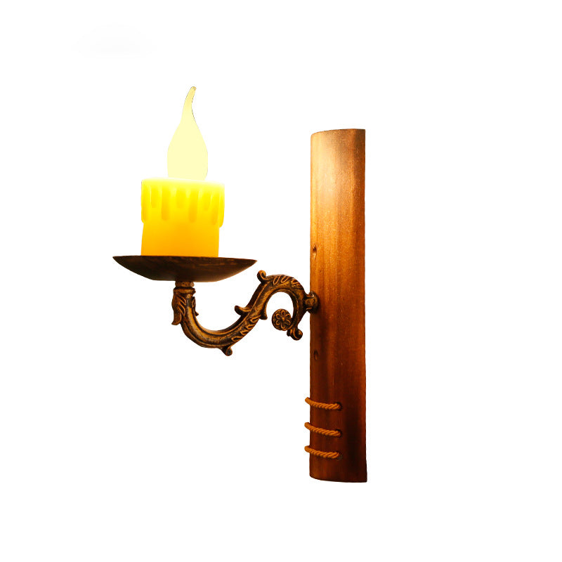 Brown rectangular wall light Cottage Bamboo 1 bulb living room wall light with flameless candle