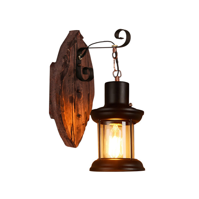 Oval/Fish-shaped Wooden Wall Sconce Light Rustic 1 Head Kitchen Wall-mounted Lamp with Candle/Lantern in Brown