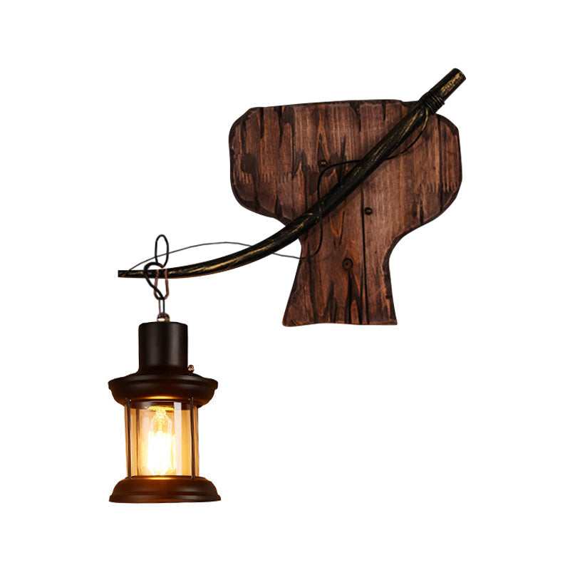 Oval/Fish-shaped Wooden Wall Sconce Light Rustic 1 Head Kitchen Wall-mounted Lamp with Candle/Lantern in Brown