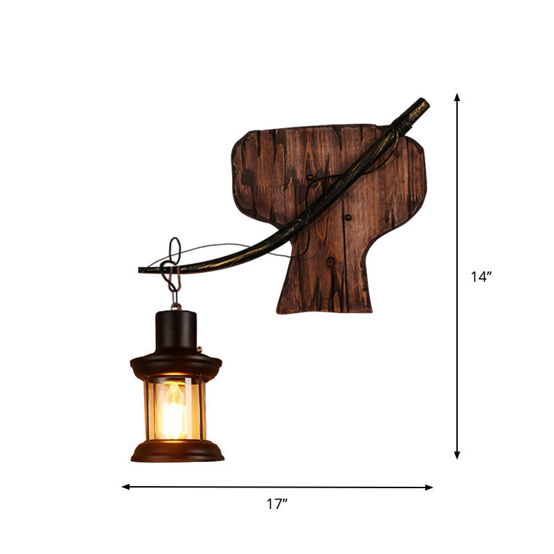Oval/Fish-shaped Wooden Wall Sconce Light Rustic 1 Head Kitchen Wall-mounted Lamp with Candle/Lantern in Brown