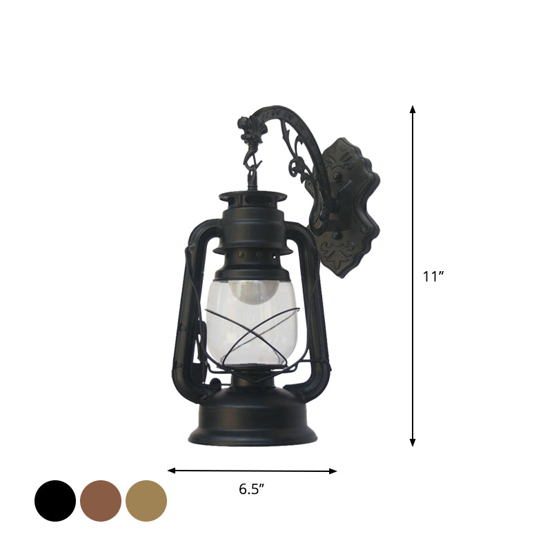 1-Light Kerosene Wall Mount Lighting Nautical Black/Copper/Bronze Clear Glass Wall Lights for Dining Room