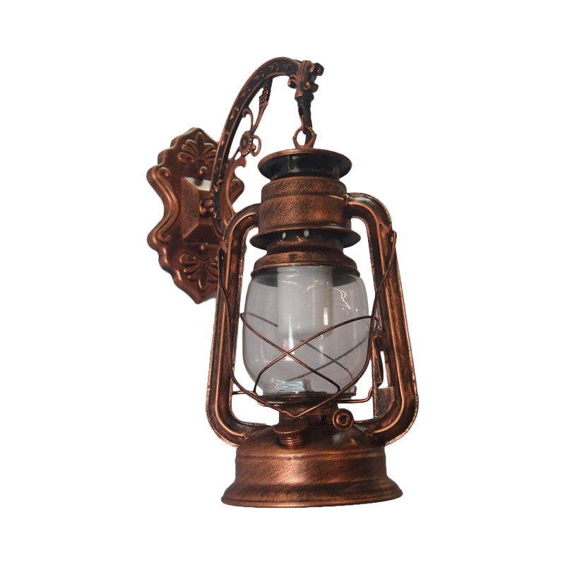 1-Light Kerosene Wall Mount Lighting Nautical Black/Copper/Bronze Clear Glass Wall Lights for Dining Room