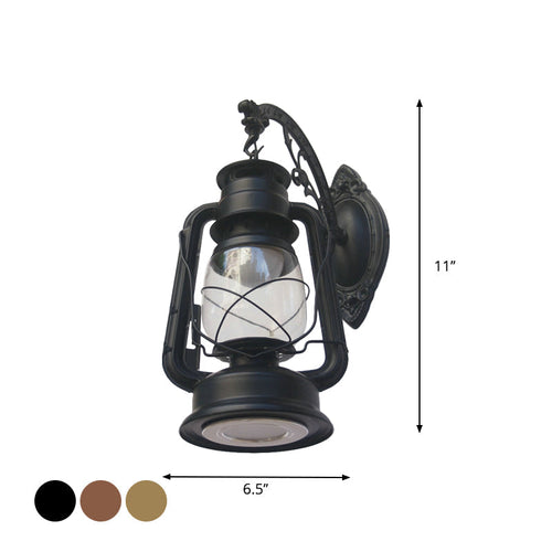 1-Light Kerosene Wall Mount Lighting Nautical Black/Copper/Bronze Clear Glass Wall Lights for Dining Room