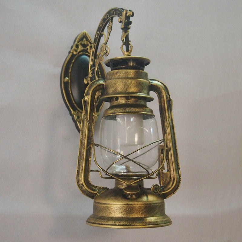 1-Light Kerosene Wall Mount Lighting Nautical Black/Copper/Bronze Clear Glass Wall Lights for Dining Room