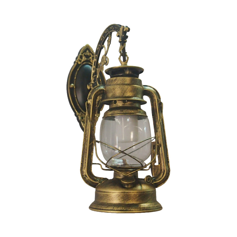 1-Light Kerosene Wall Mount Lighting Nautical Black/Copper/Bronze Clear Glass Wall Lights for Dining Room