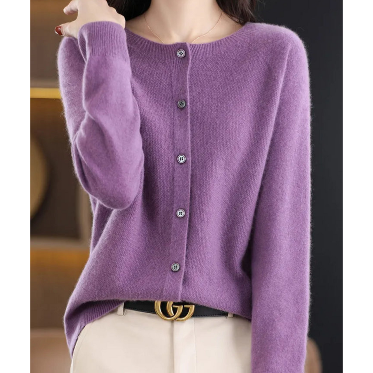 Sylis-Mode | Merino wool Women O-neck knitted cardigan sweater