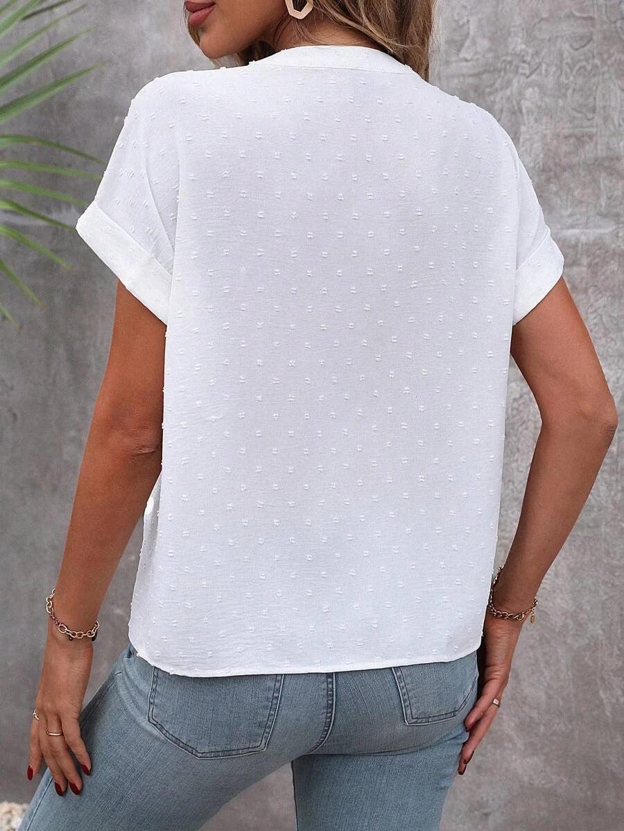 Syllis | Top with white Swiss dots and buttons