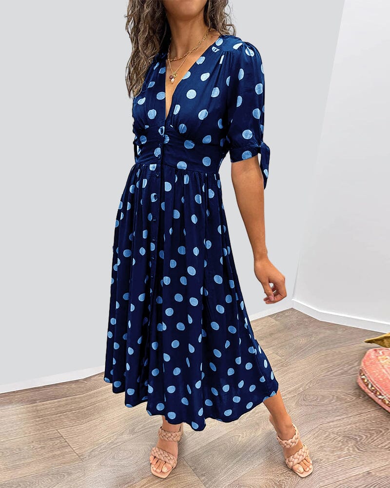 Sylis - Polka Dot Dress With Deep V-neck