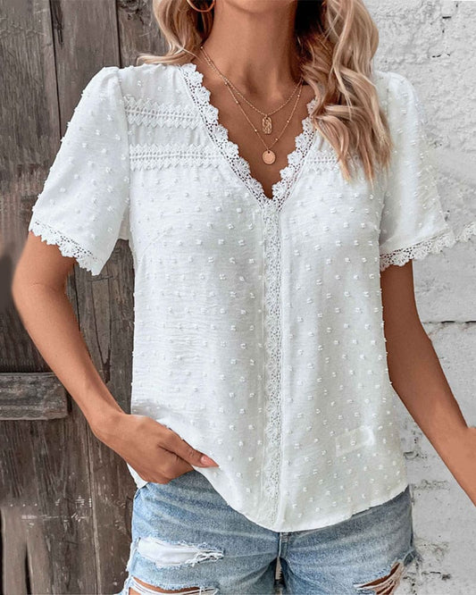 Sylis | Lace Blouse Short Sleeves with V-Neck