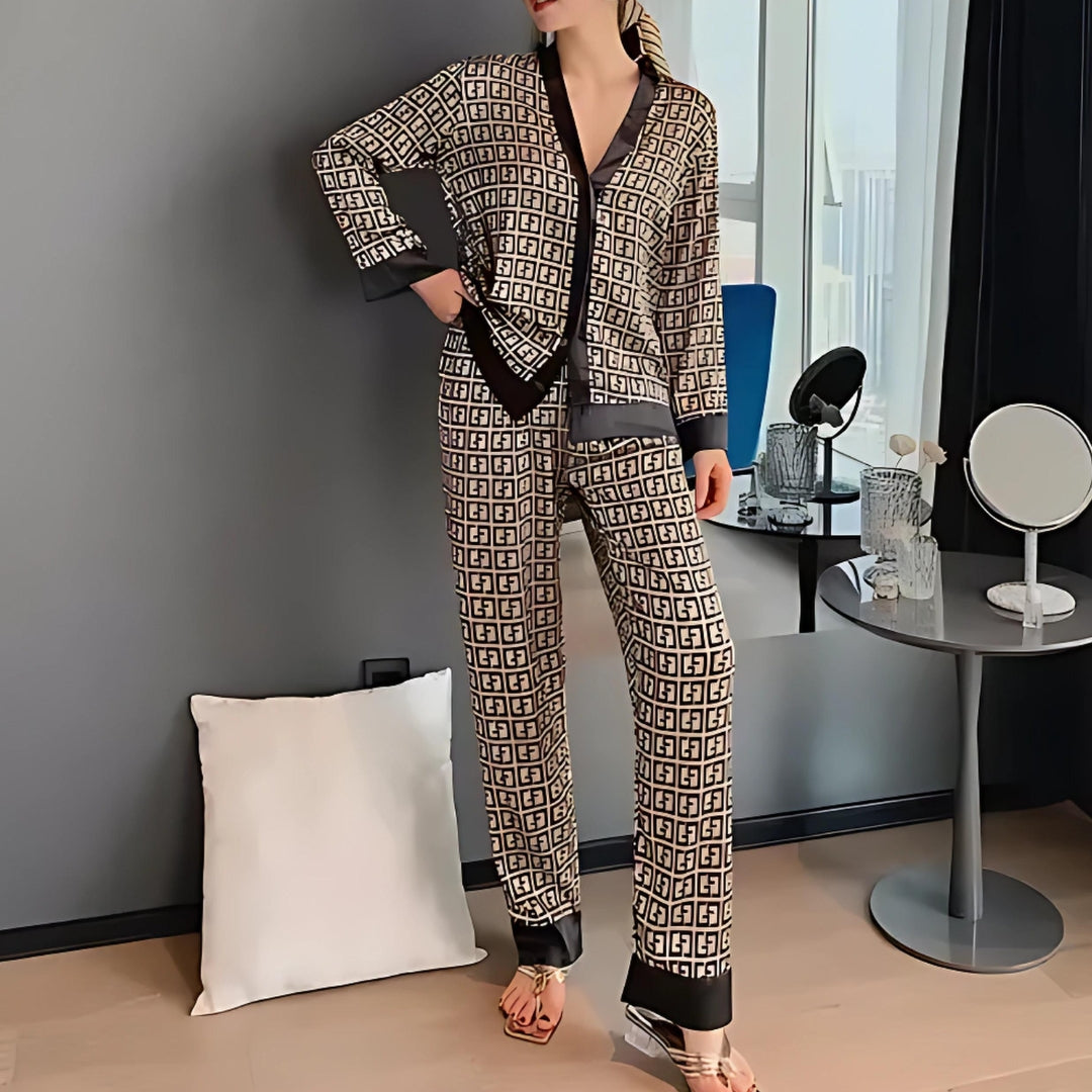 Sylis | Silky 2-Piece Golden Dawn Pattern Pajama