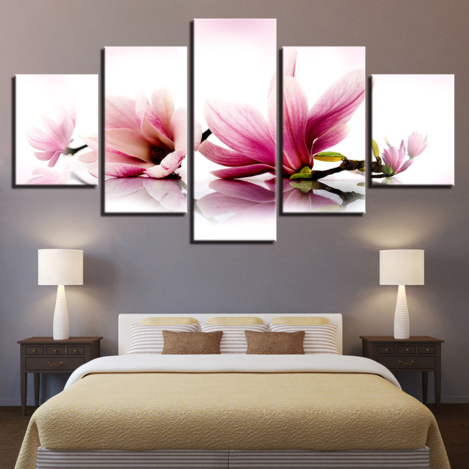 Tranquil Pink Magnolia Branches 5 Piece - Canvas Wall Art Painting