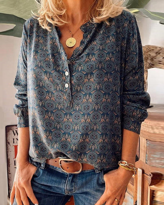 Sylis | Long sleeve blouse with vintage print