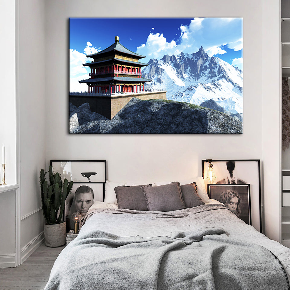 Temple In The Mountains - Canvas Wall Art Painting
