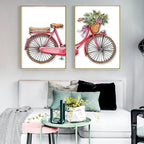 Modern Romantic Bicycle Flowers - Canvas Wall Art Painting