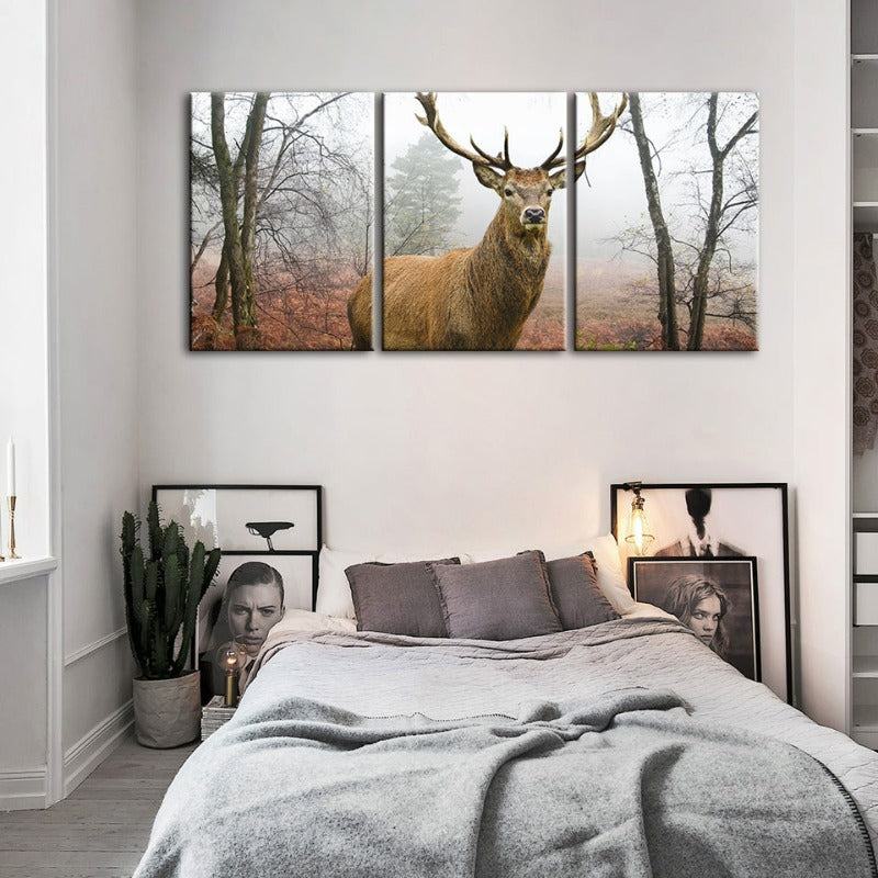 Misty Fall Deer-Canvas Wall Art Painting 3 Pieces