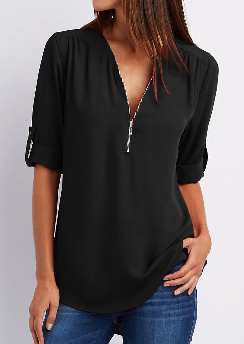 Sylis | Chic Zipped V-Neck Blouse