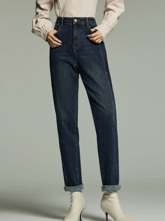 Embroidered High-Waisted Denim Jeans